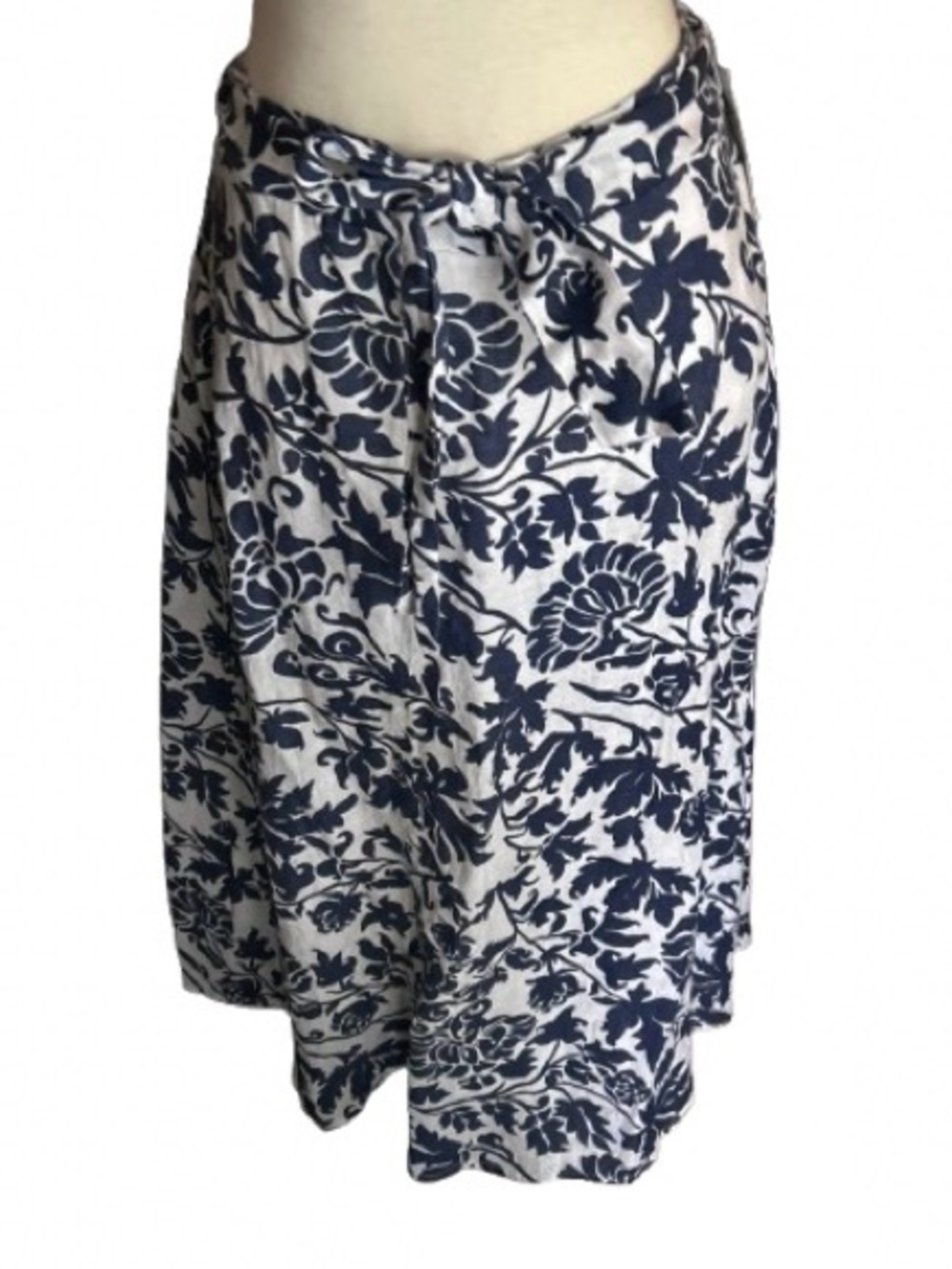 NWT Linen PURO LINEN Skirt Midi Floral Navy Blue White Medium Large One Size